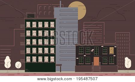 City Street stroke style vector illustration skyskrapers