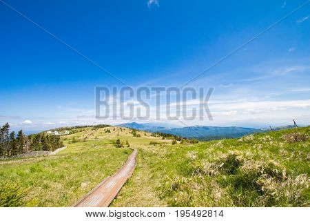Beautiful landscape mountain and road view of Utsukushigahara is one of the most important and popular natural place in Nagano Japan.