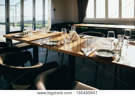Served Table In Tasting Room In Winery