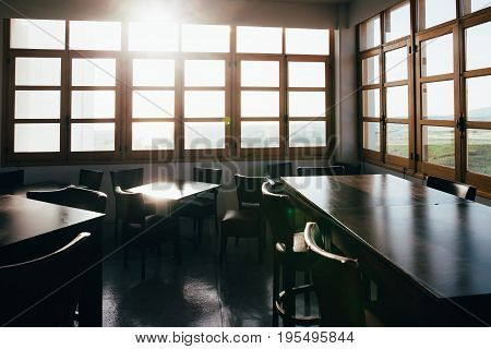 Interior Of Empty Restaurant On Sunny Day