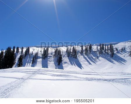 this image was taken while snowmobiling in a field in Utah