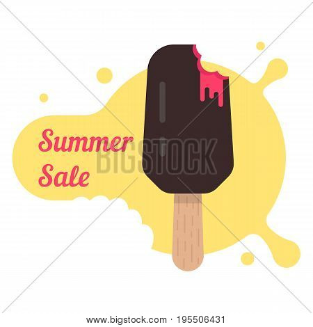 summer sale with popsicle. concept of creame ice lollies, gelato, summer sweetness, beach fruit dessert, bargain. isolated on white background. flat style trend modern logo design vector illustration