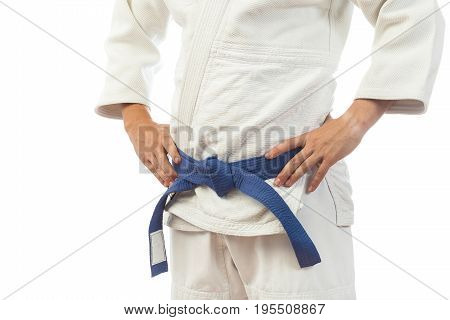Close-up Of A Man  In A White Kimono For Judo