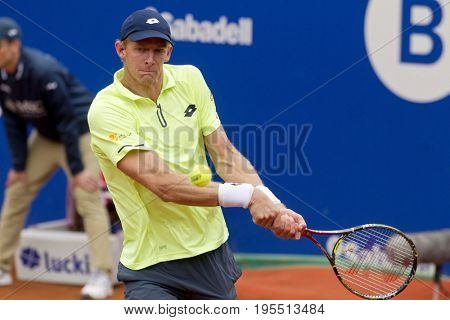 BARCELONA, SPAIN - APRIL, 27:  Austrian tennis player Kevin Anderson in action during a match of Barcelona tennis tournament Conde de Godo on April 27, 2017 in Barcelona Spain