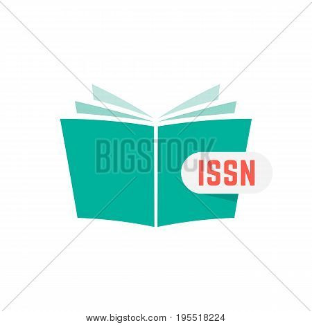 issn sign with green book. concept of publication, identifying, brochure key, commerce, marketing, knowledge. isolated on white background. flat style trend modern logotype design vector illustration