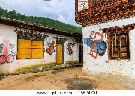 Punakha, Bhutan - September 15, 2016: Phallus Souvenir Shop In Bhutan.