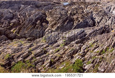 View of the rocky shore of northern Devon. Near Woolacombe and Mortehoe. Natural background. Devon. England
