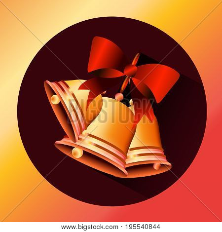 Golden school bell with red ribbon icon. Vector Illustration. EPS 10