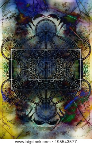 Merkaba on abstract color background. Sacred geometry