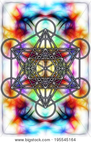 Light merkaba on abstract background and fractal effect. Sacred geometry
