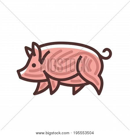 Colorful stylized drawing of pig swine - for icon or sign template
