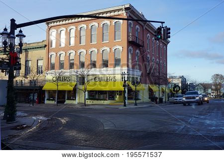 PETOSKEY, MICHIGAN / UNITED STATES - NOVEMBER 22, 2016: One may purchase gifts and kitchenware at Cutler's, at the corner of Howard and Lake Streets in downtown Petoskey.