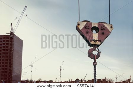 Big Hook From The Tower Crane Closeup