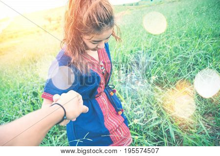 Asian women travel sleep relax. Morning atmosphere nature ForestsHill tribe. khaoko Thailand