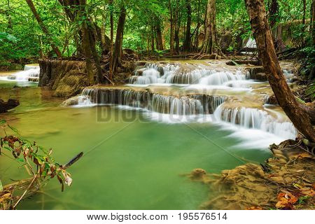 Level 7 Of Huay Mae Kamin Waterfall In Khuean Srinagarindra National Park, Kanchanaburi, Thailand