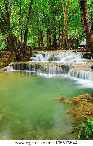 Level 7 Of Huay Mae Kamin Waterfall In Khuean Srinagarindra National Park, Kanchanaburi, Thailand