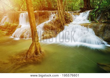 Level 7 Of Huay Mae Kamin Waterfall In Khuean Srinagarindra National Park, Kanchanaburi, Thailand