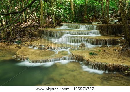 Level 6 Of Huay Mae Kamin Waterfall In Khuean Srinagarindra National Park, Kanchanaburi, Thailand