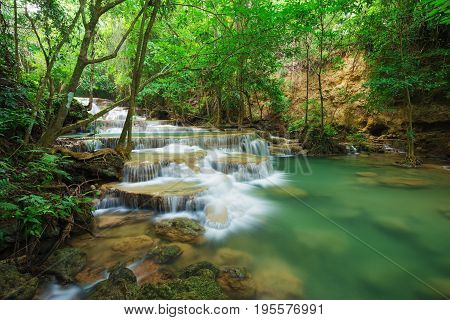 Level 1 Of Huay Mae Kamin Waterfall In Khuean Srinagarindra National Park, Kanchanaburi, Thailand