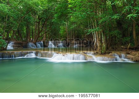 Level 2 Of Huay Mae Kamin Waterfall In Khuean Srinagarindra National Park, Kanchanaburi, Thailand