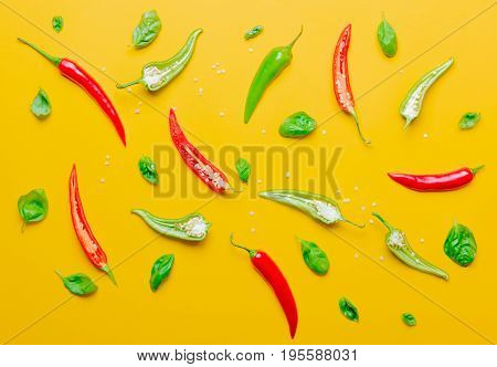 Above View At Chili Pepper And Basil