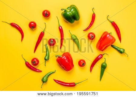 Above View At Chili Pepper And Capsicum