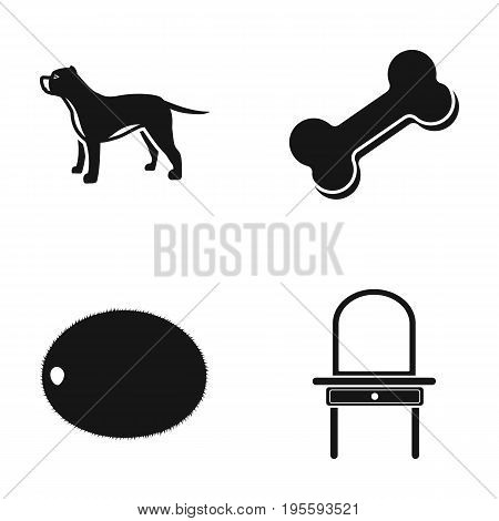 Dog, bone and other  icon in black style.coconut, dressing table icons in set collection.