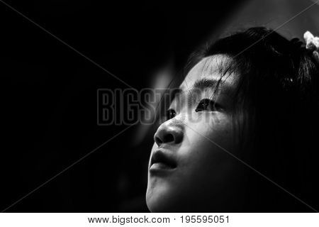Sadness And Depress Girl Absent Minded Child Abuse In White Tone