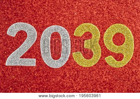 Number two thousand and thirty-nine over a red background. Anniversary. Horizontal
