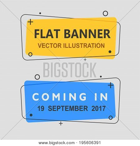 Set of flat geometric vector banners. Vintage colors and shapes. Yellow and blue banner design