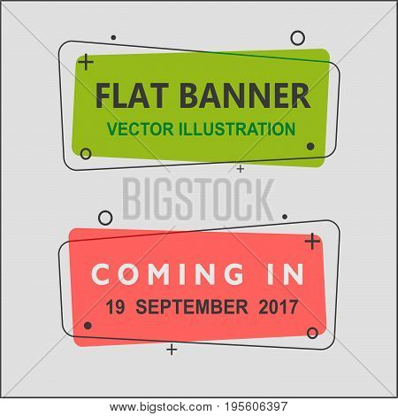 Set of flat geometric vector banners. Vintage colors and shapes. Green and Red banner design