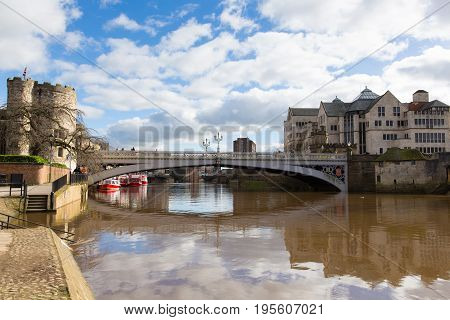 Lendal bridge York UK on station road with view of River Ouse