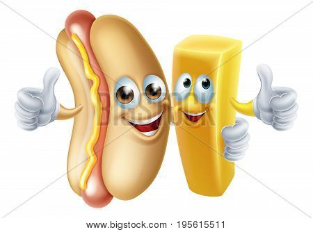 Cartoon hotdog and patoto chip french fry mascots