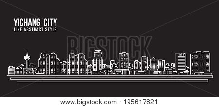 Cityscape Building Line art Vector Illustration design - Yichang city