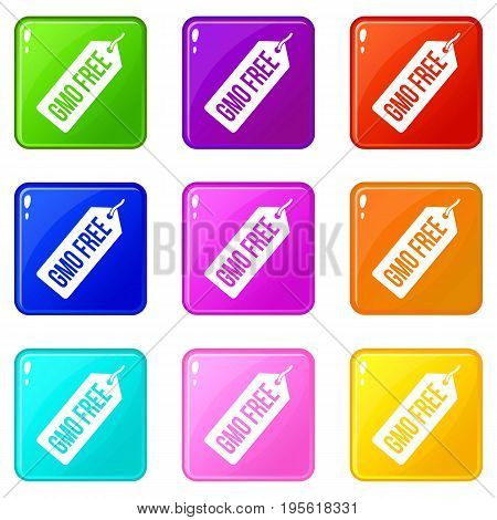 GMO free price tag icons of 9 color set isolated vector illustration
