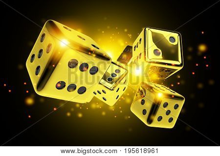 Golden Dice Casino Game 3D Rendered Concept Illustration. Vegas Craps.