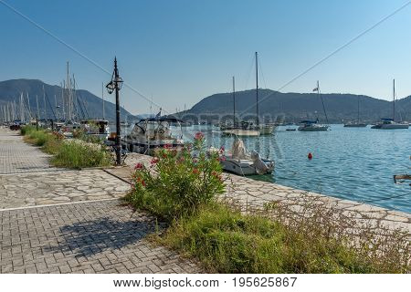 NYDRI, LEFKADA, GREECE - JULY 17, 2014: Boats at Port of Nydri Bay, Lefkada, Ionian Islands, Greece