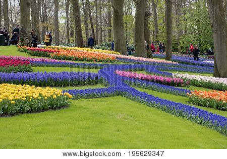 LISSE NETHERLANDS - APRIL 19 2017: Visitors at the Keukenhof Garden in Lisse Holland Netherlands.