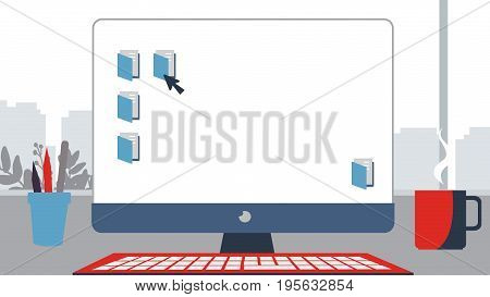 Notebook desktop Vector illustration. Business monitor modern display digital screen flat styles