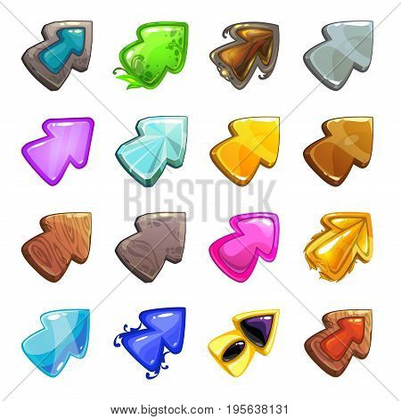 Cartoon vector arrows set. Isolated cursors for web or game design.