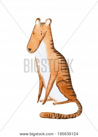 Watercolor illustration of tiger hand drawn aquarelle.