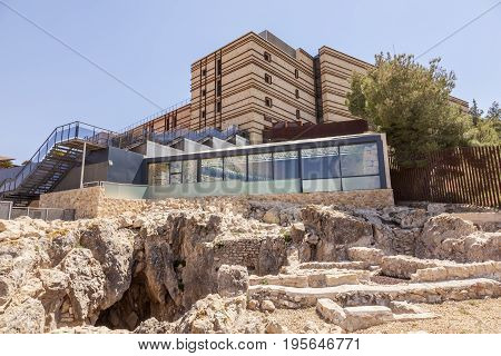 Lorca Spain - May 29 2017: Luxury hotel Parador Castillo de Lorca in the old town of Lorca. Murcia province southern Spain