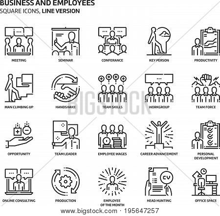 Business And Employees, Square Icon Set
