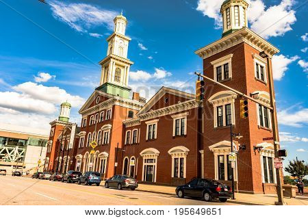 Baltimore Maryland USA - July 8 2017: The restored Camden Station originally built in 1856 is one of the longest continuously-operated train terminals in the United States. It now houses the Sports Legends Museum.