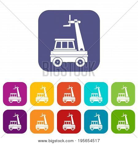 Cherry picker icons set vector illustration in flat style In colors red, blue, green and other