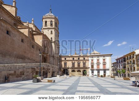Historic square Plaza de Espana in the old town of Lorca. Murcia Province Spain