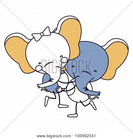 silhouette color sections caricature with couple of elephants one carrying the other cute animals vector illustration