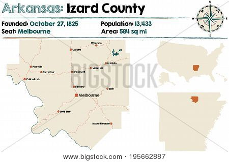 Large and detailed map of Arkansas - Izard county