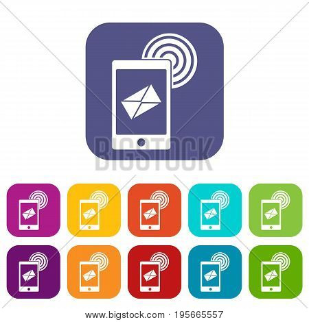 Mobile mail sign icons set vector illustration in flat style In colors red, blue, green and other
