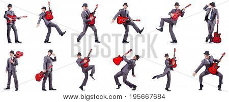 Businessman quitar player isolated on white